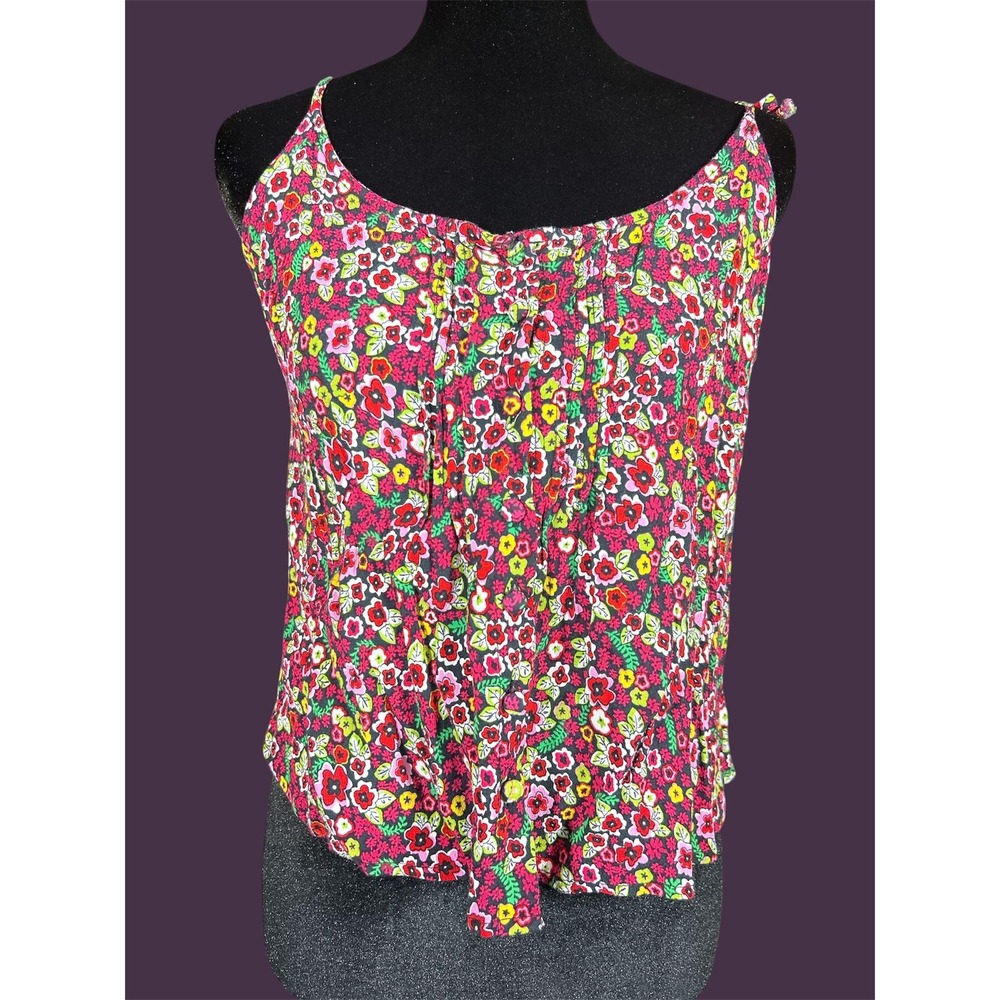 United Colors of Benetton Floral Cami Top Y2K Boho Tie Strap Red Pink Small‎